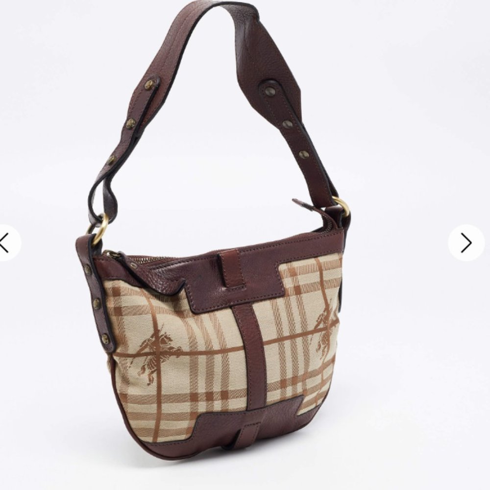Burberry Brown/Beige House Check Fabric Sadie Hobo Bag